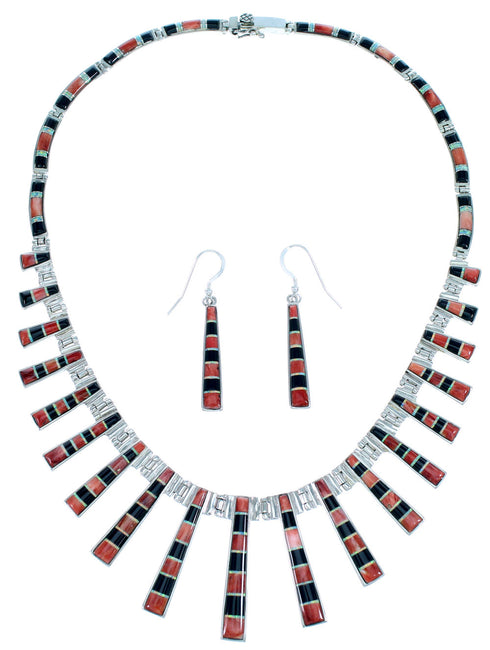 Multicolor Inlay Southwestern Silver Link Necklace Set PX37181